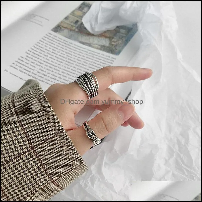 authentic 925 sterling silver multilayer wrap open rings for women new vintage female adjustable statement ring 831 r2