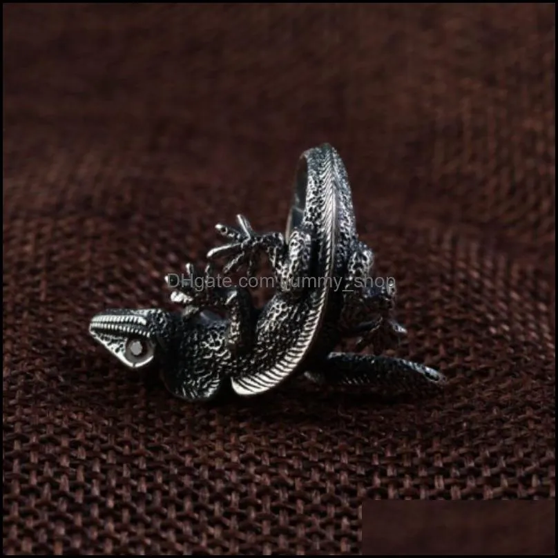 trendy personalized adjustable vintage lizard ring men cute cabrite gecko chameleon anole rings women animal jewellery gift punk1 618