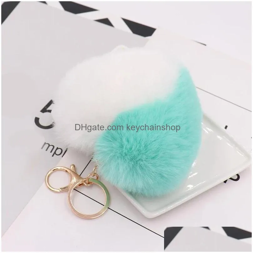 11cm cute fluffy heart keychains womens pom poms faux rex rabbit fur key chains girl bag hang car key ring jewelry accessories