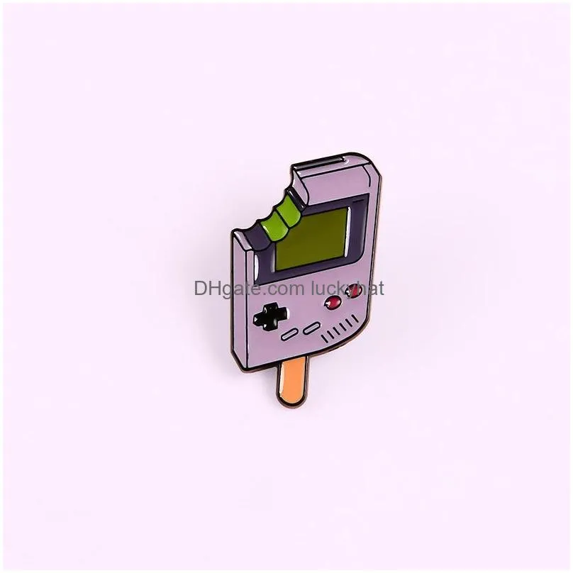 fashion cartoon popsicle game console brooches paint enamel lapel pins zinc alloy brooch for women funny denim jacket shirt badge jewelry gift bag