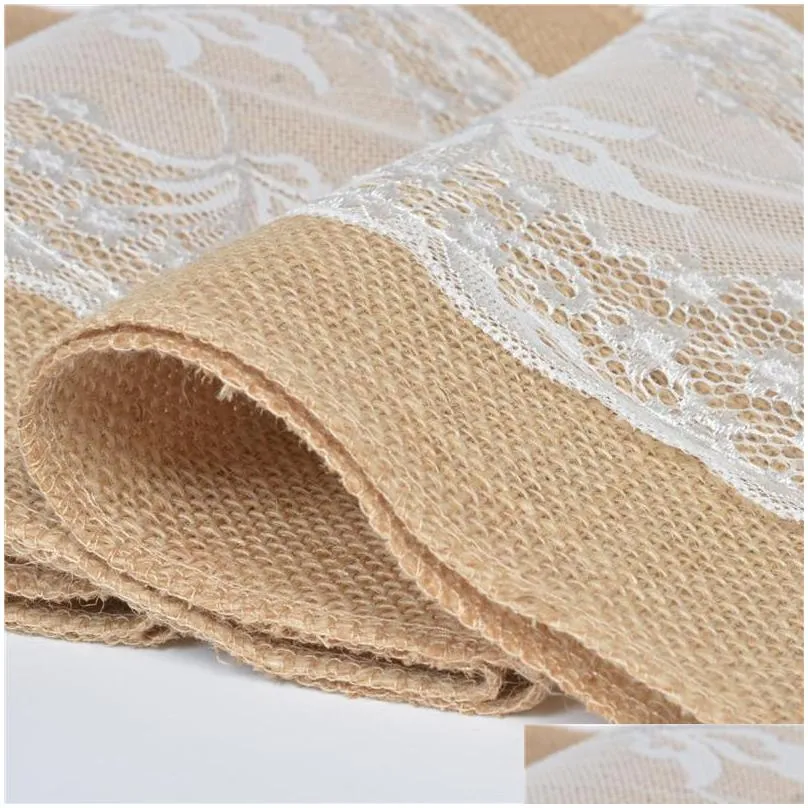 hessian lace table runner tablecloth 275x30cm vintage lace burlap linen table runner wedding party decor vintage tablecloth tqq bh3010