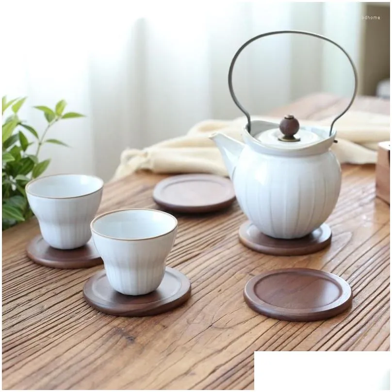 plates 6pcs/set japanese black walnut wooden mat household glass tea cup water beer mug coffee insulation pads