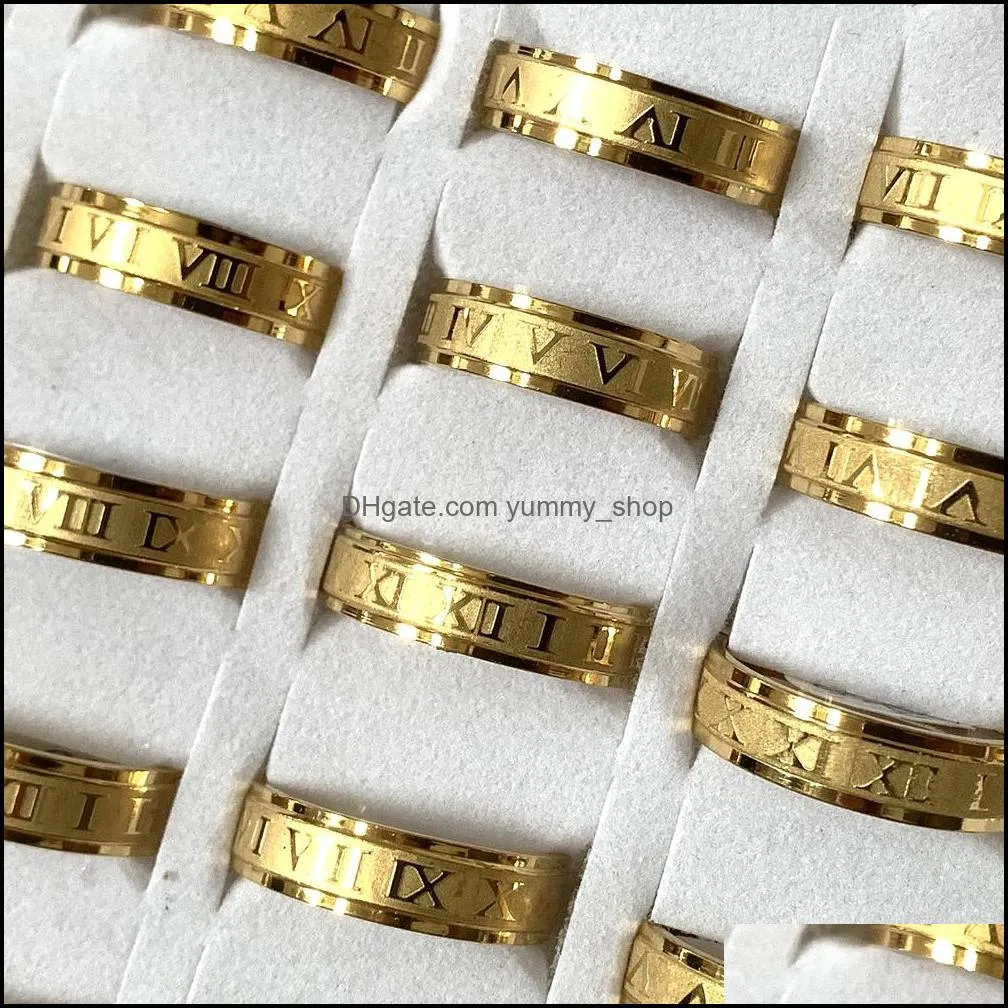 wholesale 36pcs roman numbers stainless steel couple rings silver black gold mix fashion party gifts women men jewelry