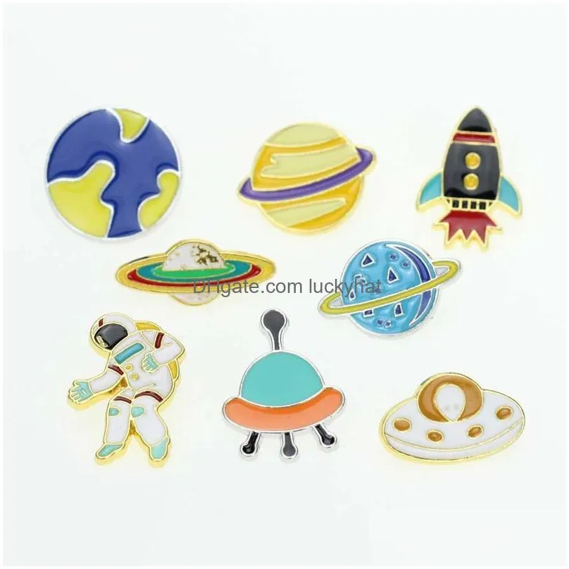 cartoon astronaut spacecraft rocket brooch pins set funny ufo planet alloy paint brooches for children jewelry gift badge shirt pin