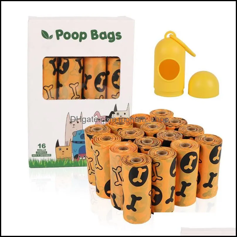 16 roll/set degradable dog poop bag with 1 dispenser outdoor puppy cat garbage bags rra12498