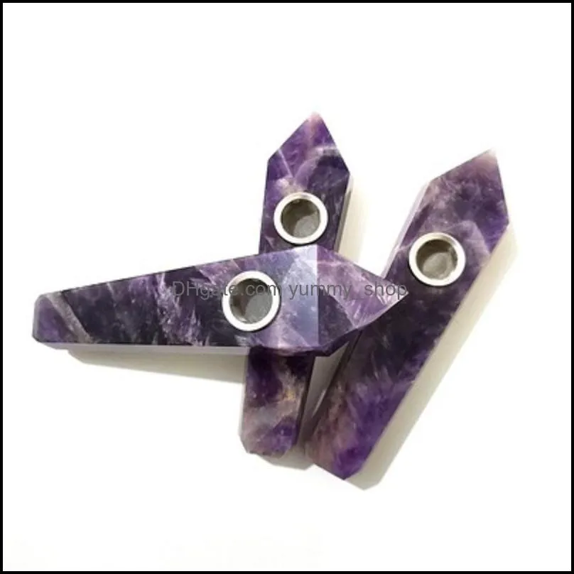 natural crystal amethyst dream energy stone smoking pipes for smoke tobacco gemstone pipe tower quartz points with gift box