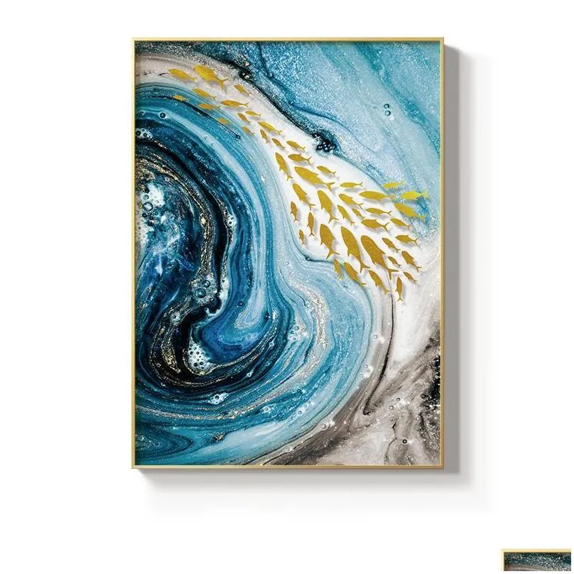 paintings abstract watercolor river golden lines wall poster print modern canvas painting art living room decoration pictures home