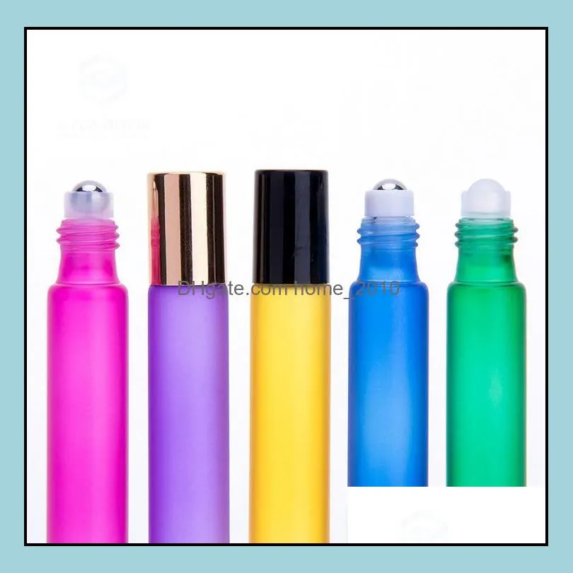  est colorful 10ml roll on glass essential oil bottle perfume stainless steel roller ball fragrance bottle 300pcs sn1316