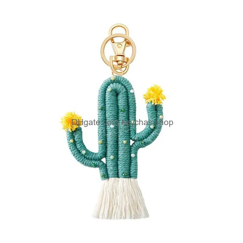 creative cactus keychains for women bag pendant fashion accessories cute  green woven cactus keychain flower key rings