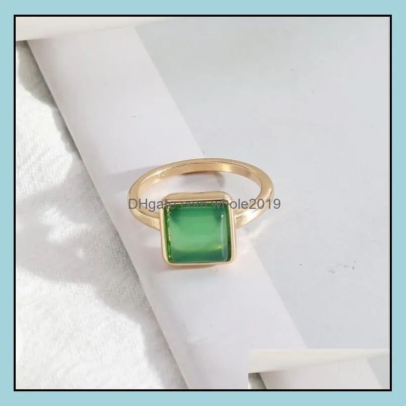 1cm square white green rose pink quartz stone rings fashion inner dia 1.7cm gold color brincos pendientes jewelry for women