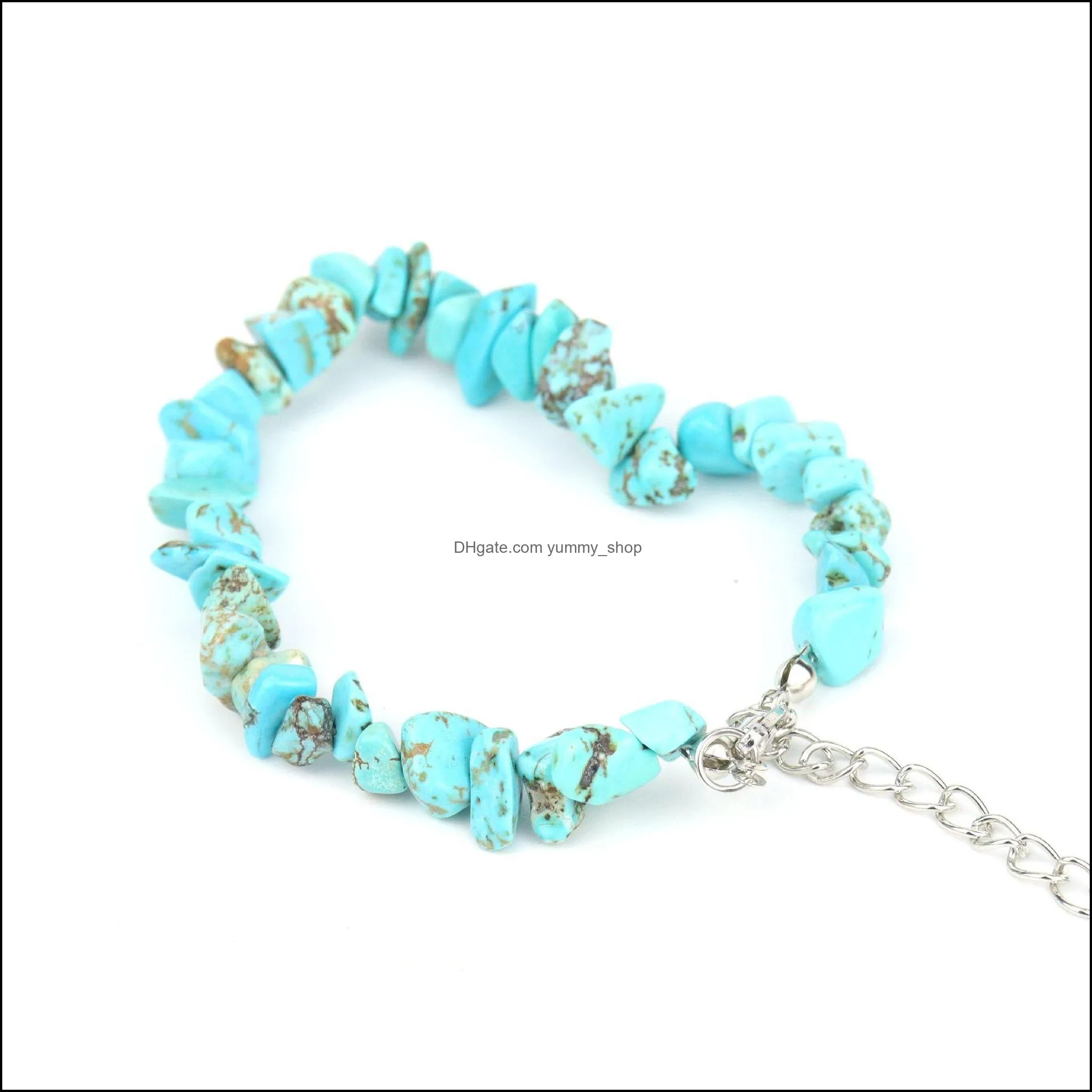 natural gem stone bracelet irregular crystal stretch chip beads link chain bracelets bangles quartz wristband for women