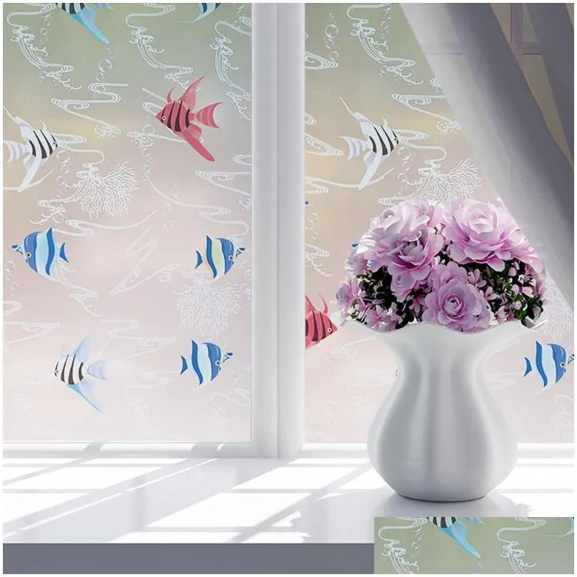 window stickers 60x200cm waterproof glass sticker bath door film flower privacy home decor