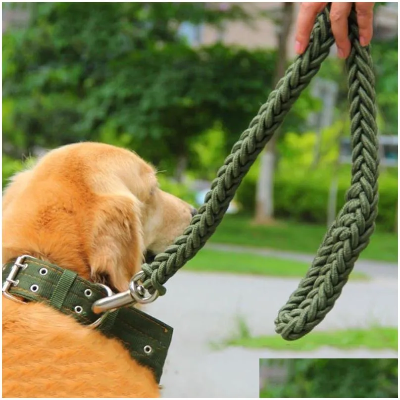 dog collars leashes large leash heavy duty rope braided big training for medium dogs durable nylon pet leads 110cm blackdog