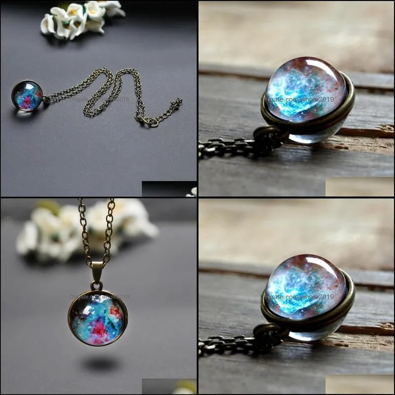 prettyuniverse necklaces for women vintage solar system galaxy planet double sided glass necklace ball pendant necklace