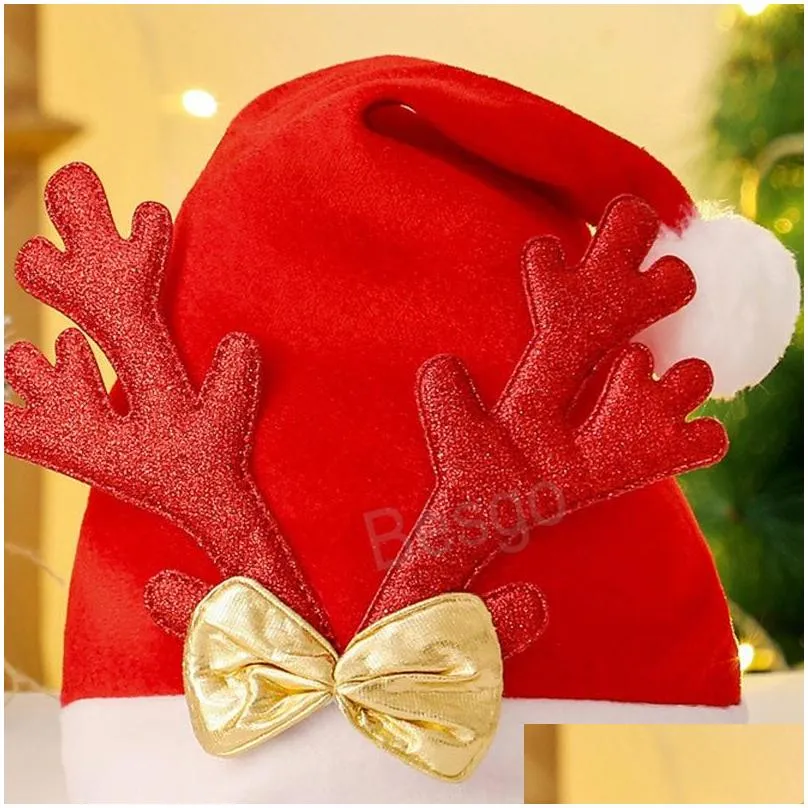 plush christmas antlers hat red santa claus deer horn caps xmas party cosplay hats cartoon christmas decor cap festival gift bh7105