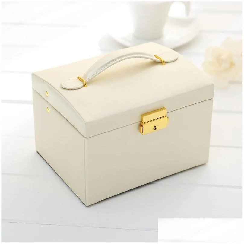 double storage drawer pu leather largecapacity jewelry threelayer ring earrings 5 colors box size 17x14x13cm