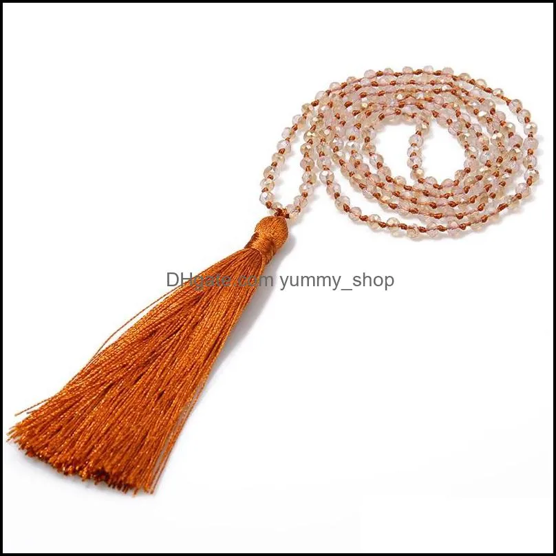 glass crystal mala necklace handmade knot faceted roundelle crystal long tassel buddhism meditation necklace for women gift 651 q2