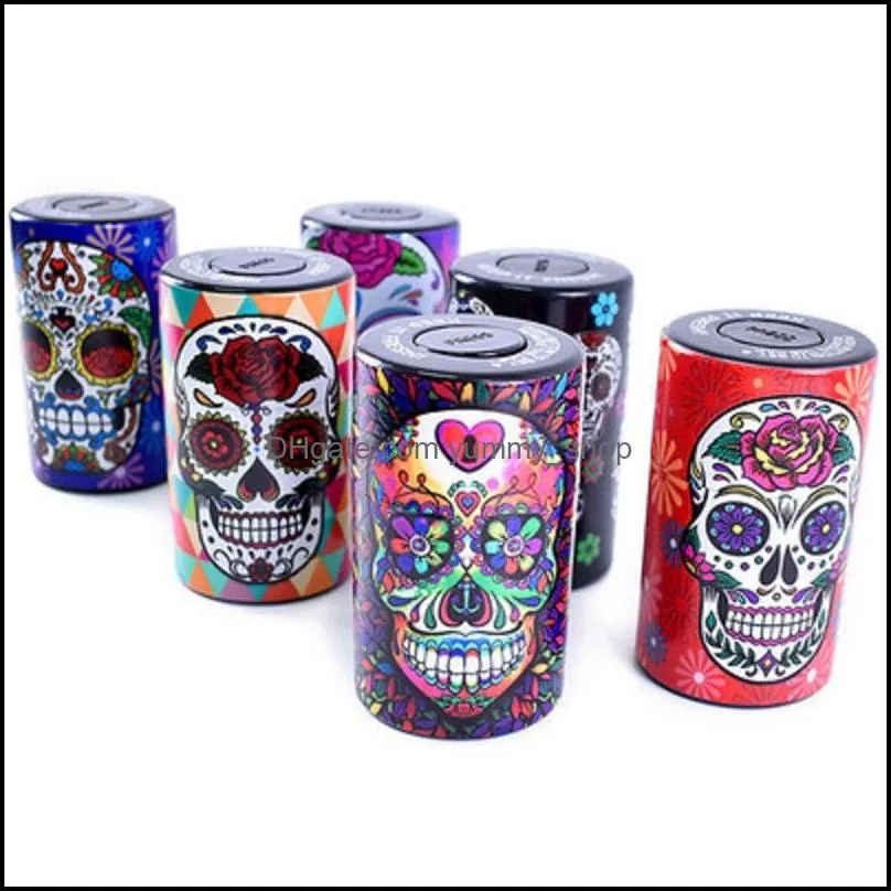 6cmx10.2cm skull pattern tobacco packing bottle vacuum plastic canister moistureproof container sealed household storage box