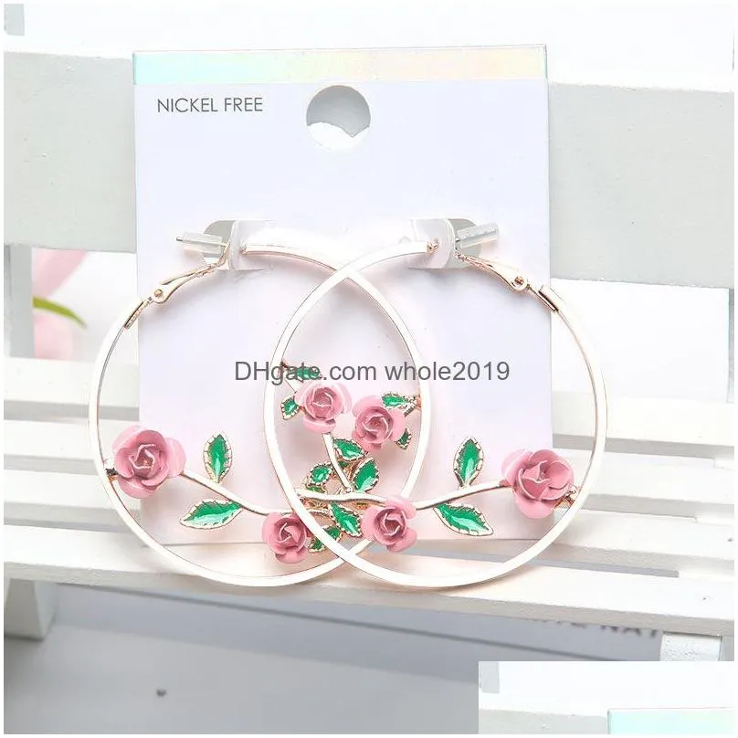 fashion jewelry vintage rose flower earrings circle hoop earrings