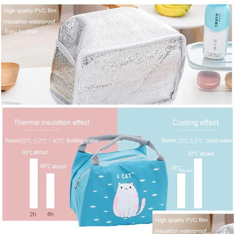 storage bags 2021 cartoon cute lunch bag for women girl kids children thermal insulated box tote food picnic milk bottle