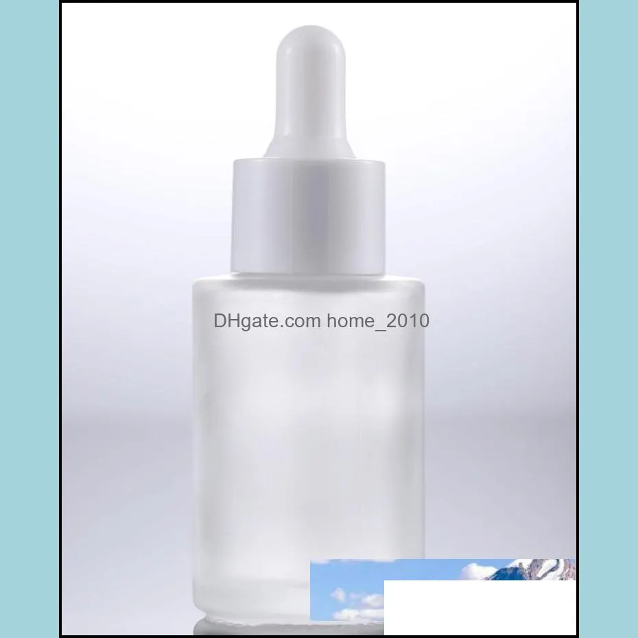 wholesale 30ml glass dropper pipette bottle amber clear frosted cosmetics cream container with black white lids