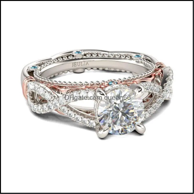 female ring heartshaped twocolor zircon geometric cross ring for women fashion ladies jewelry