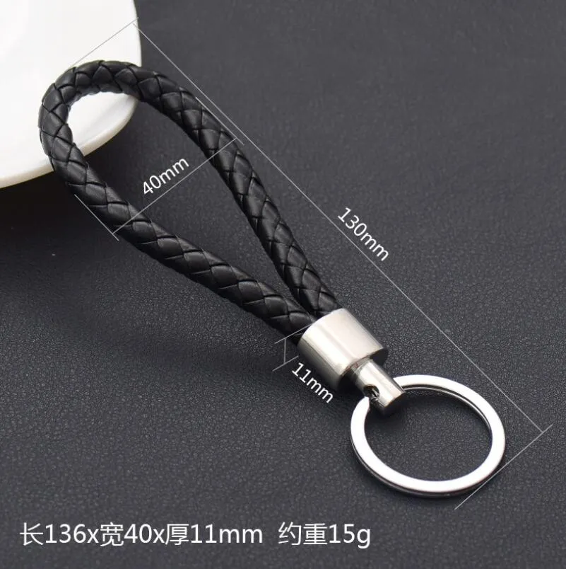 high quality braided pu leather keychain women men solid color woven rope key ring unisex car key holder fashion accessories