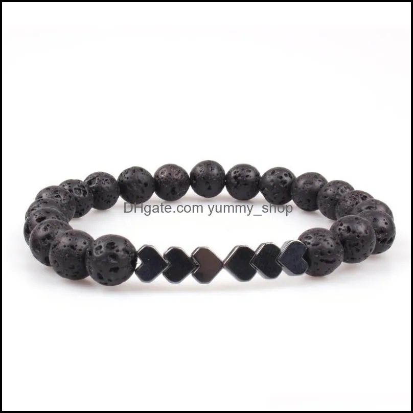 8mm natural lava stone heart love bead bracelet diy volcano  oil diffuser bracelet for women men jewelry