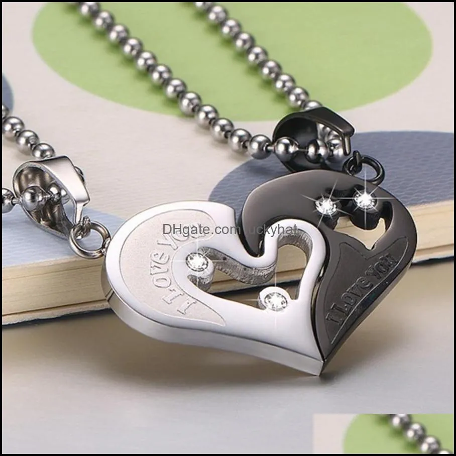 mens stainless steel chain necklaces for couples korean ladies fashion paired suspension puzzle matching pendants black heart love