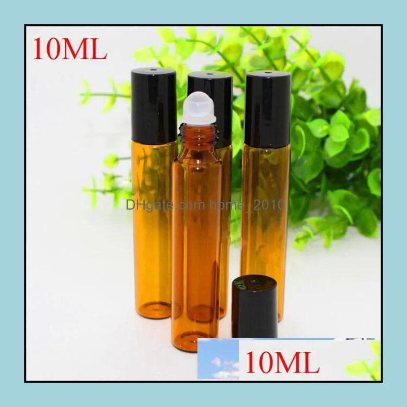 1200pcs/lot 10ml amber glass roll on bottle with stainless steel roller ball essential oils brown perfume bottles