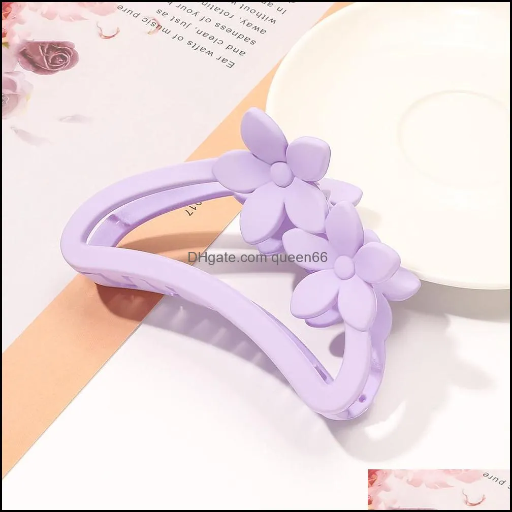 frosted sweet color double flower shape hair clamps women hollow out arc geometric plastic hairpins european female bath ponytail scrunchies hair clip claw 9