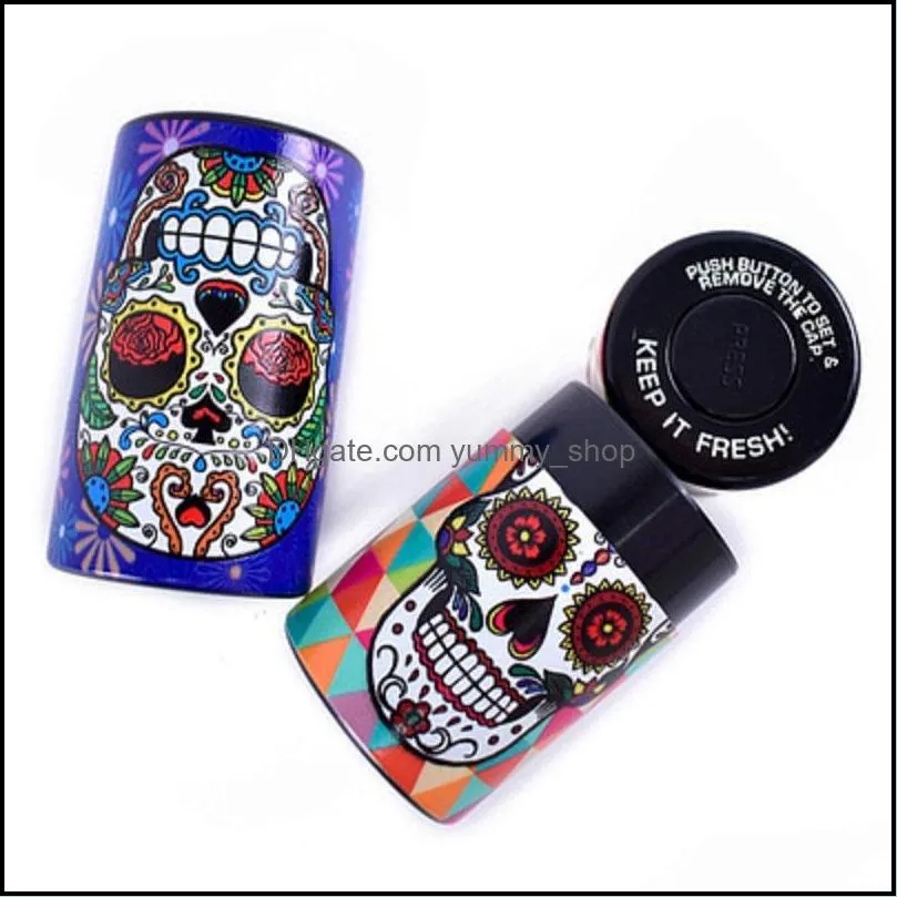 6cmx10.2cm skull pattern tobacco packing bottle vacuum plastic canister moistureproof container sealed household storage box