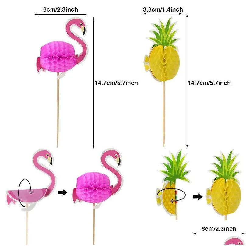 other festive party supplies 20/40pcs flamingo pineapple cake toppers cupcake flags hawaiian wedding birthday decoration kids favor