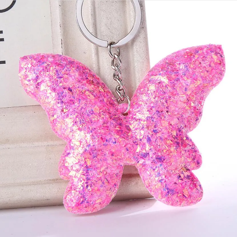 colorful cute butterfly sequin glitter key chains for women girls animal shape handbag pendant keychains jewelry accessories