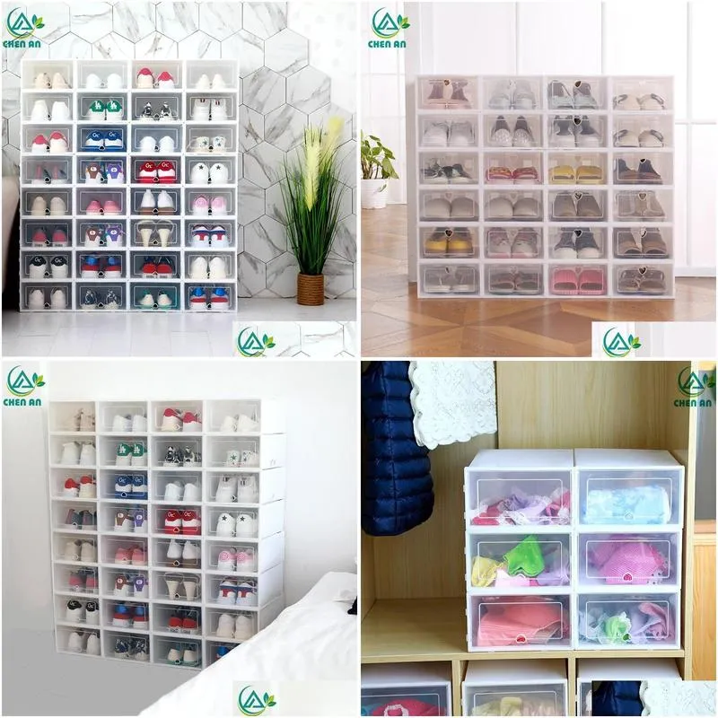 storage boxes bins 6pcs/set shoe organizer drawer transparent plastic box rectangle pp thickened shoes