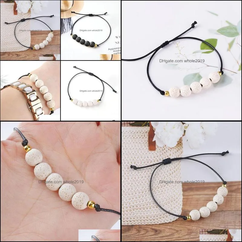 lava stone strand aroma essential oil diffuser bracelets wax rope braided white black beads bracelet women fashion jewelry