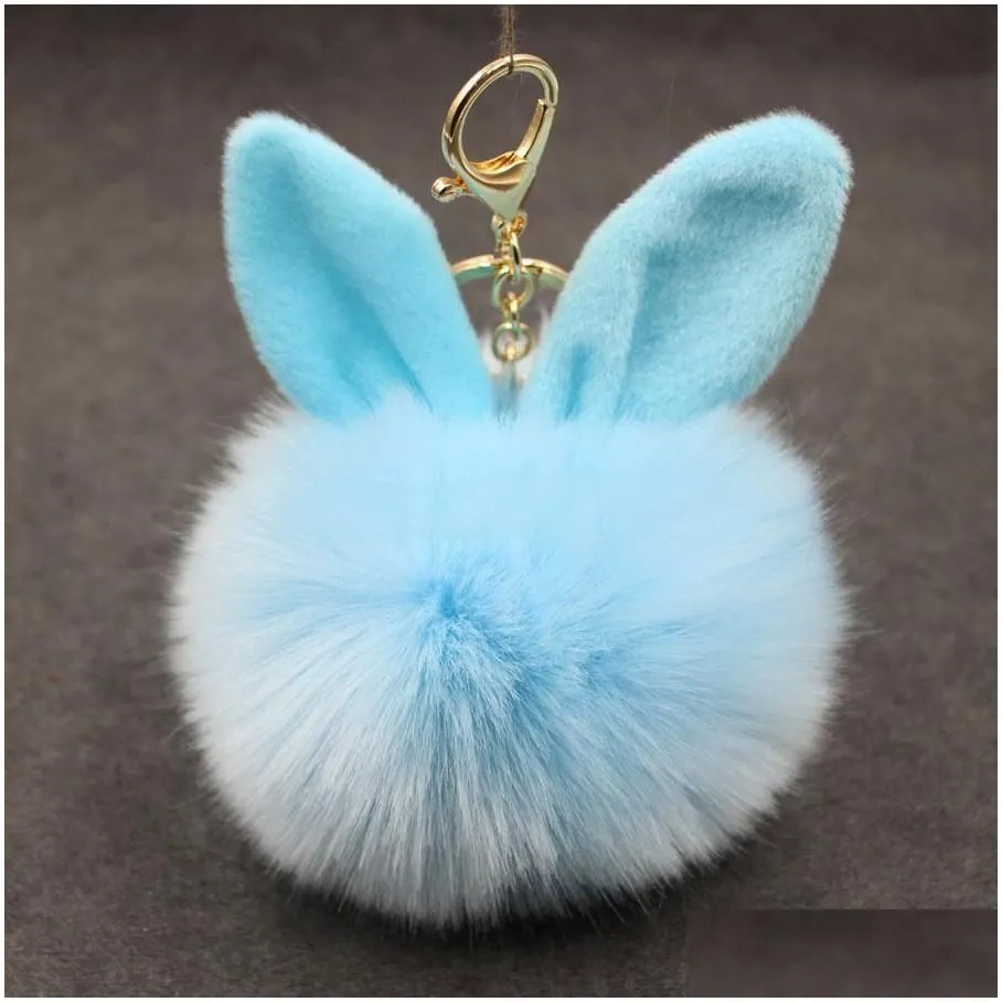 fluffy rabbit fur pompom key rings women girl cute pompoms keychain puff ball keyfobs female jewelry party gifts