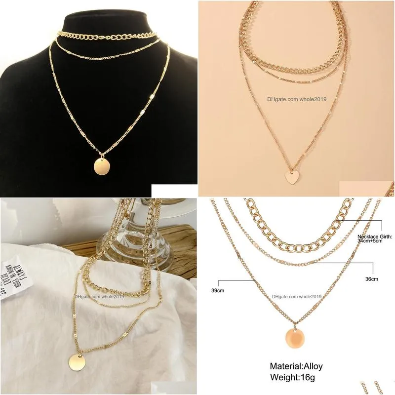 fashion jewelry multi layer necklace round pendant chains choker necklaces