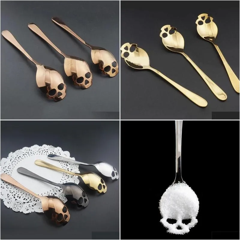 sugar skull tea spoon suck stainless coffee spoons dessert spoon ice cream tableware colher kitchen accessories 100pcs 0407