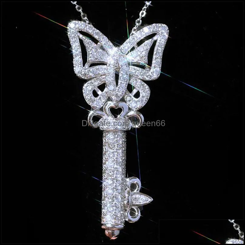 pendant necklaces butterfly key shape necklace theme party women statement jewelry silver plated zircon sweater chain collarspendant