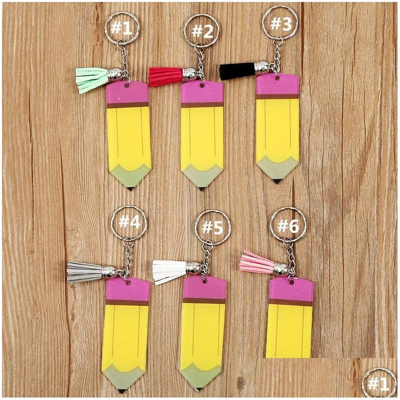 dhs personalized pencil keychain favor diy blank acrylic keyring with tassel creative backpack hanging pendant f0413