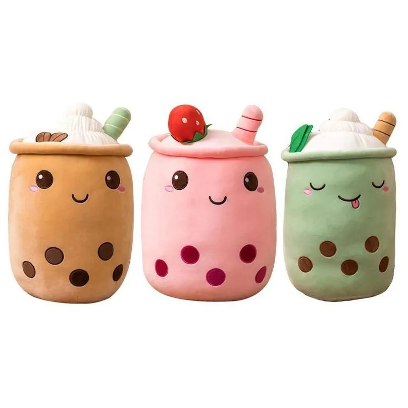 kawaii small size cartoon bubble tea cup peluche toys funny boba pillow stuffed soft strawberry panda milk tea cushion baby gift f1213