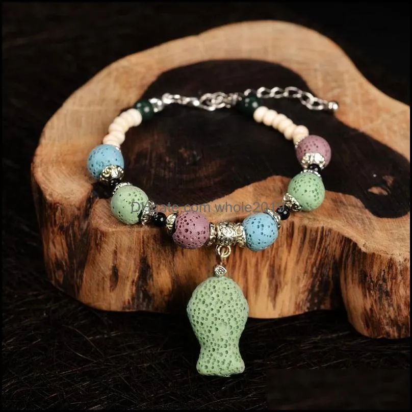 handmade bohemia rope braided lava stone beads strand bracelet friendship bracelets adjustable  oil diffuser women jewelry