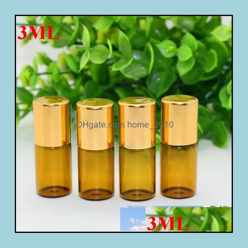 empty roll on glass bottles amber 3ml refillable roll on for fragrance  oil metal chrome roller gold cap