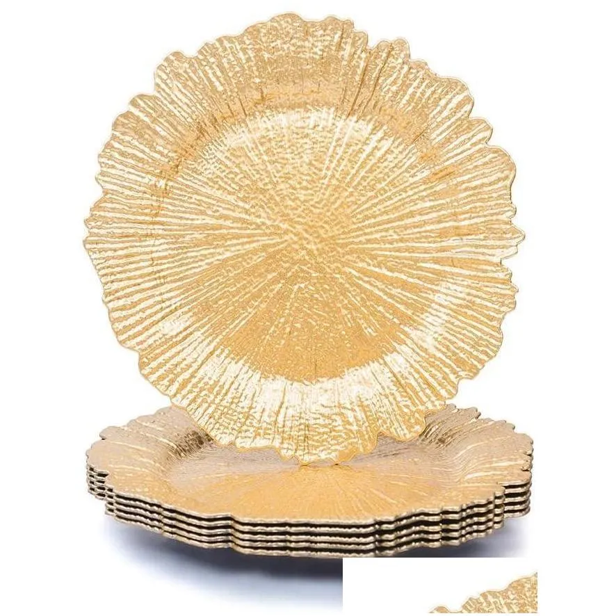 dishes plates 6pcs gold round 13 plastic  plates plate chargers for party dinner wedding elegant decor place setting 6 