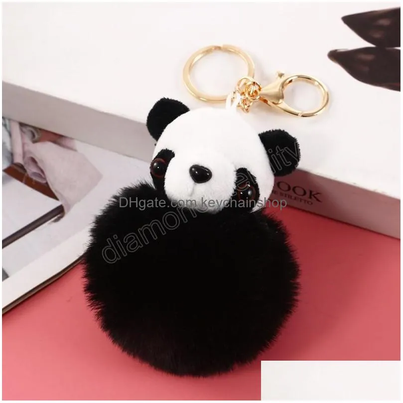 cartoon panda keychain rabbit fur ball plush key chains rings cute pompon pendant keyring holder women car charm bag accessories