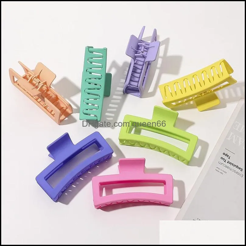 length 13 cm frosted square ponytail large hair clamps women girls candy solid color plastic alloy claw clips for headdress scrunchies shower hairpins hair