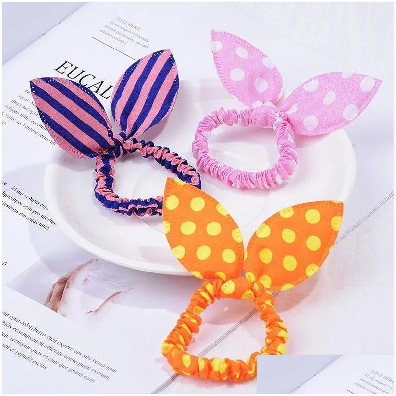 kids and lady hair accessories head band cute polka dot bow rabbit ears headband with elastic scrunchy woman ponytail holder styles sending