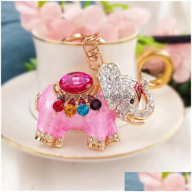 colorful crystal elephant animal keychain rhinestone charm women handbags keyring pendant key chain jewelry