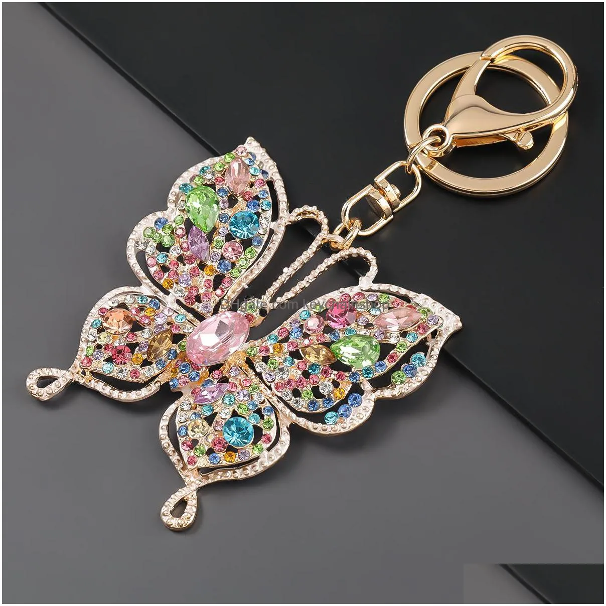 colorful butterfly keychain crystal full rhinestone keyrings alloy key chain for women car bag accessories fashion jewelry